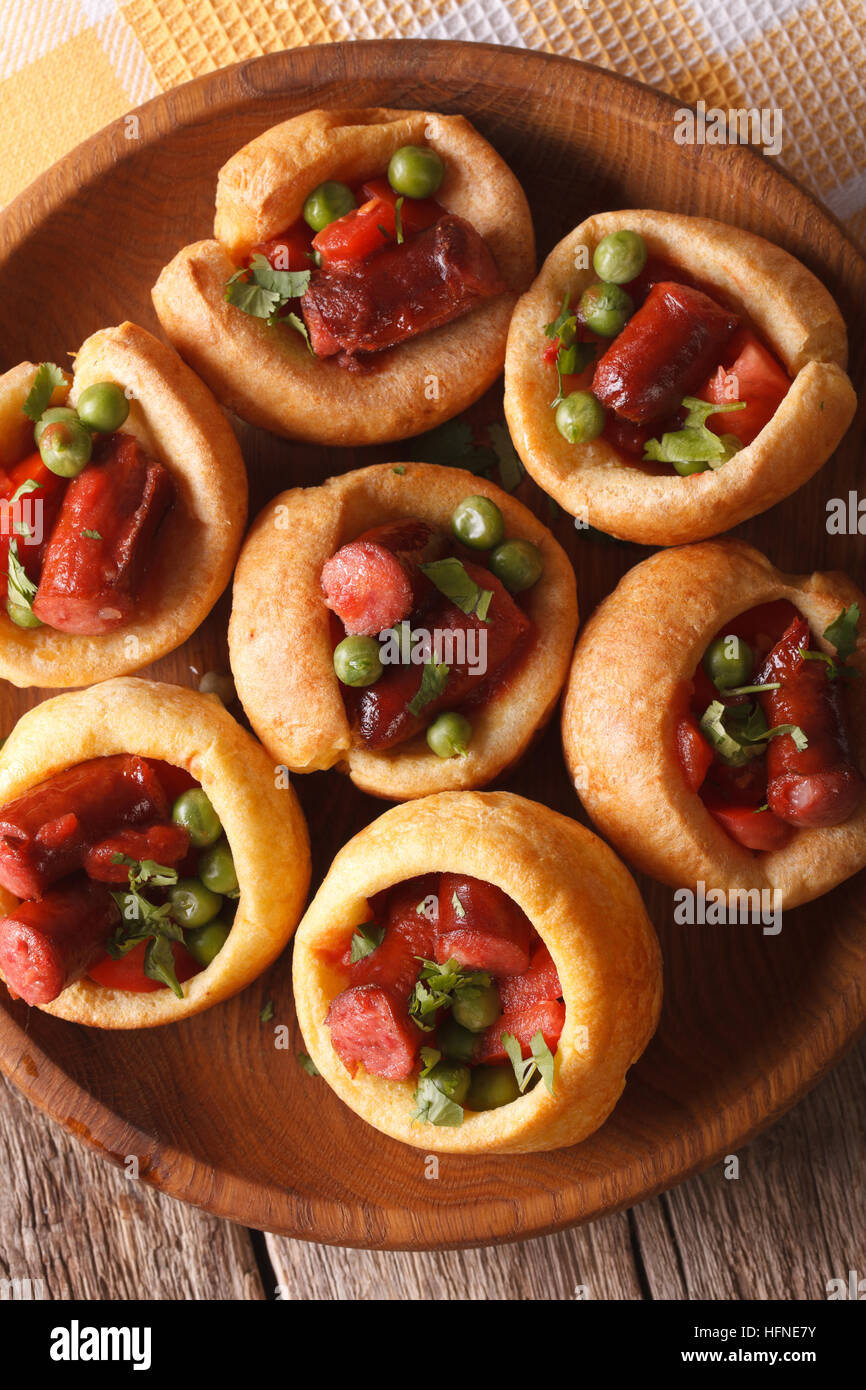 Pork sausage toad hole yorkshire pudding baked food meal hires stock