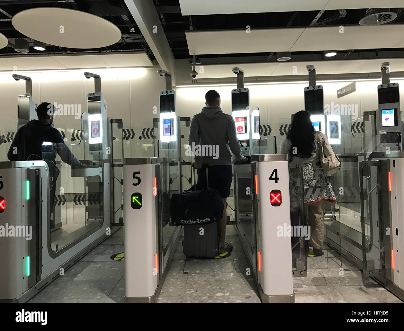 Biometric ‘chipped’ passport entrance. Passengers at Heathrow using