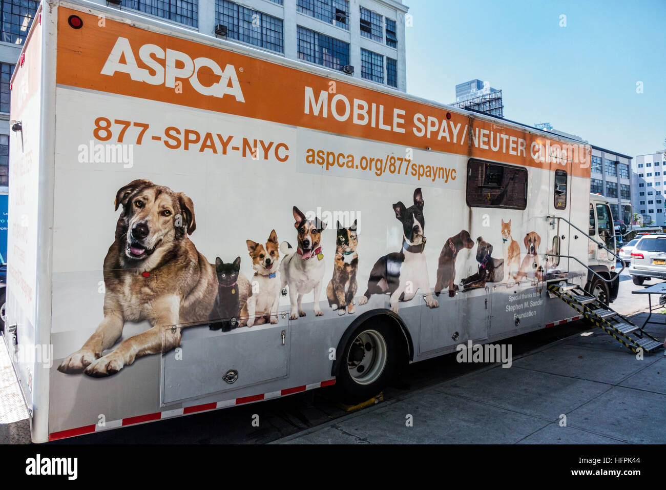 New York City,NY NYC Long Island City,parked vehicle,ASPCA,non-profit organization,mobile spay/neuter clinic,dog,cat,pet,veterinary care,NY160722004 Stock Photo