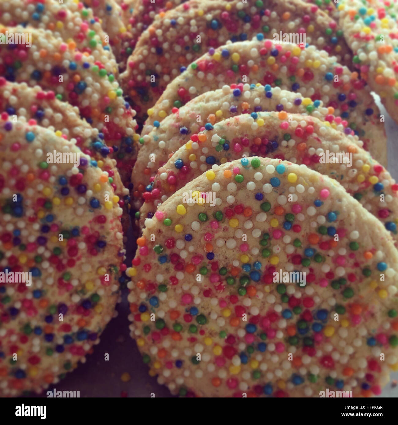 Mexican sweet biscuits Pan dulce con chochitos de colores Mexican Shortbread Cookies w/ Rainbow Sprinkles Stock Photo
