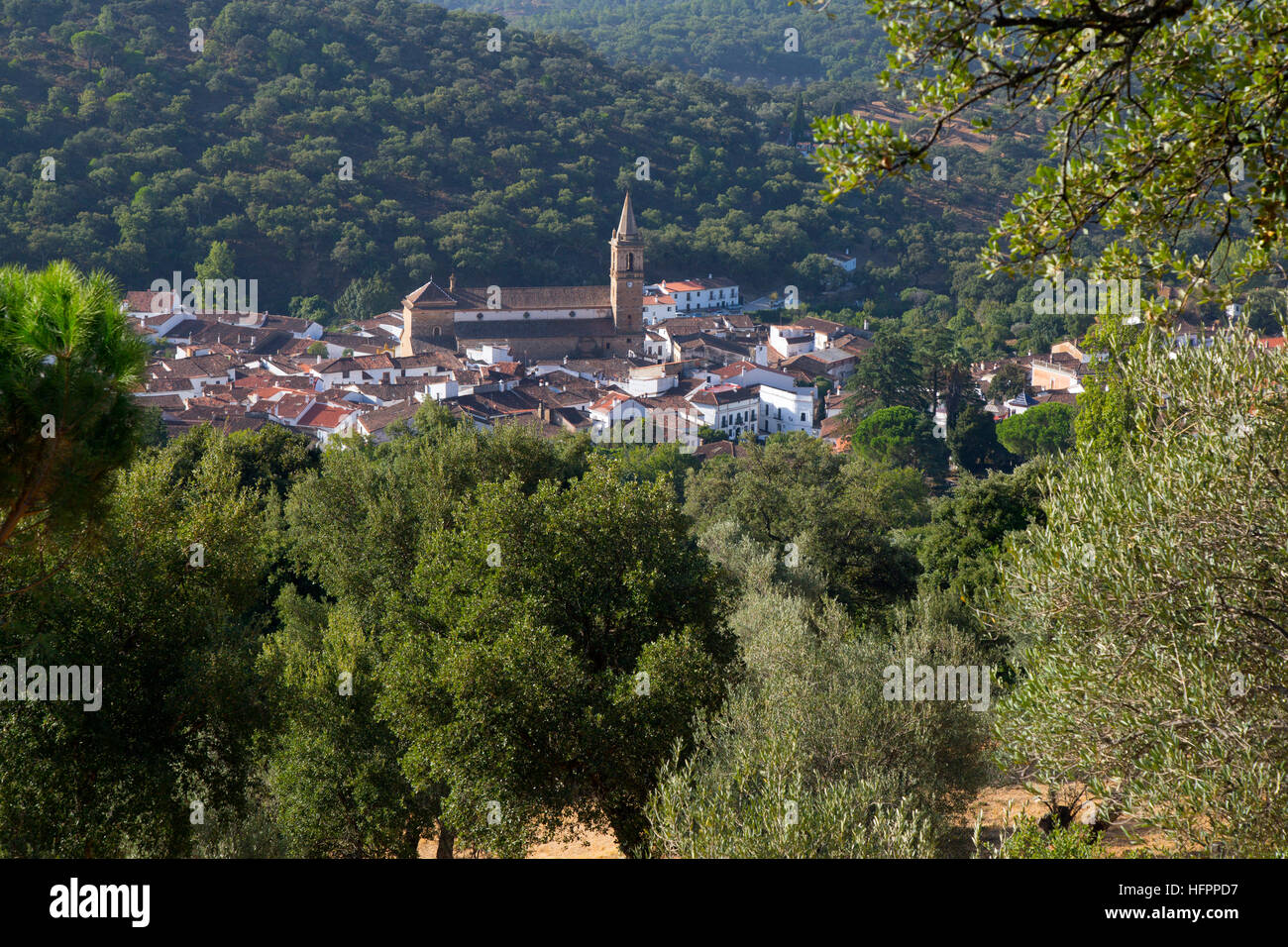 Alajar Village  from Peña de Arias Montano Spain Stock Photo