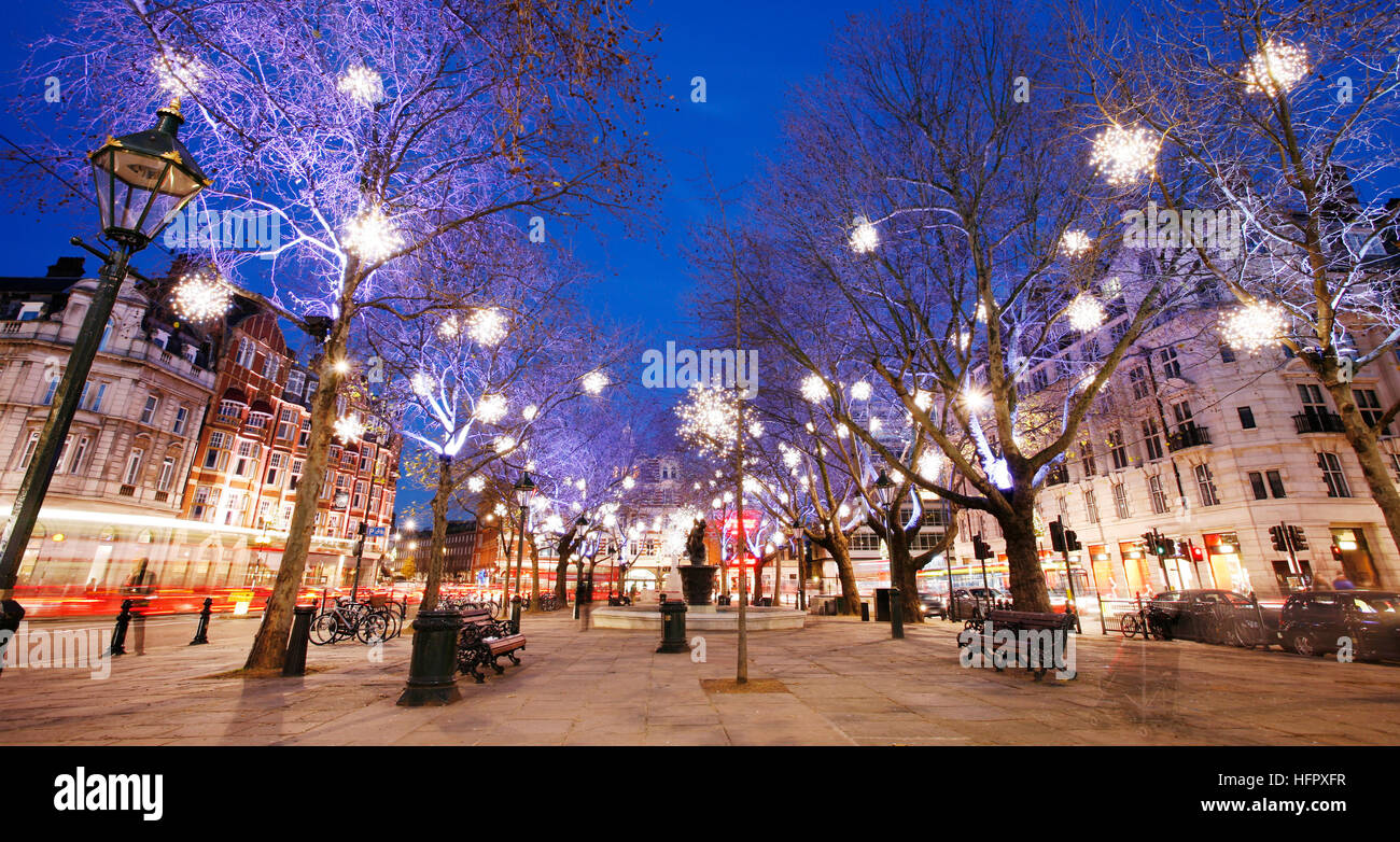 Christmas Lights Display on Sloane Square in Chelsea, London. The