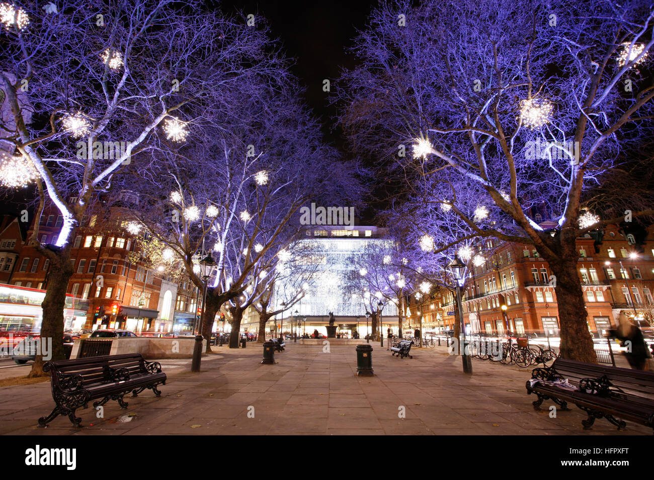 Christmas Lights Display on Sloane Square in Chelsea, London. The