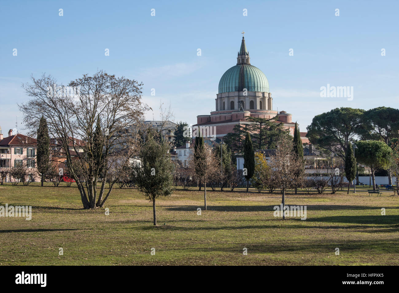 Udine, Italy, urban park with the Temple Ossuary background Stock Photo