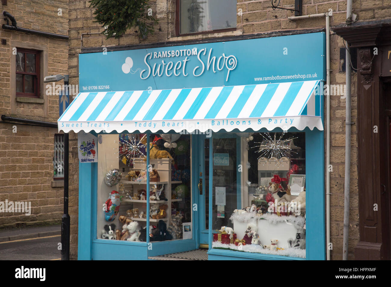 Traditional english sweet shop store in the village of Ramsbottom,Lancashire,England Stock Photo