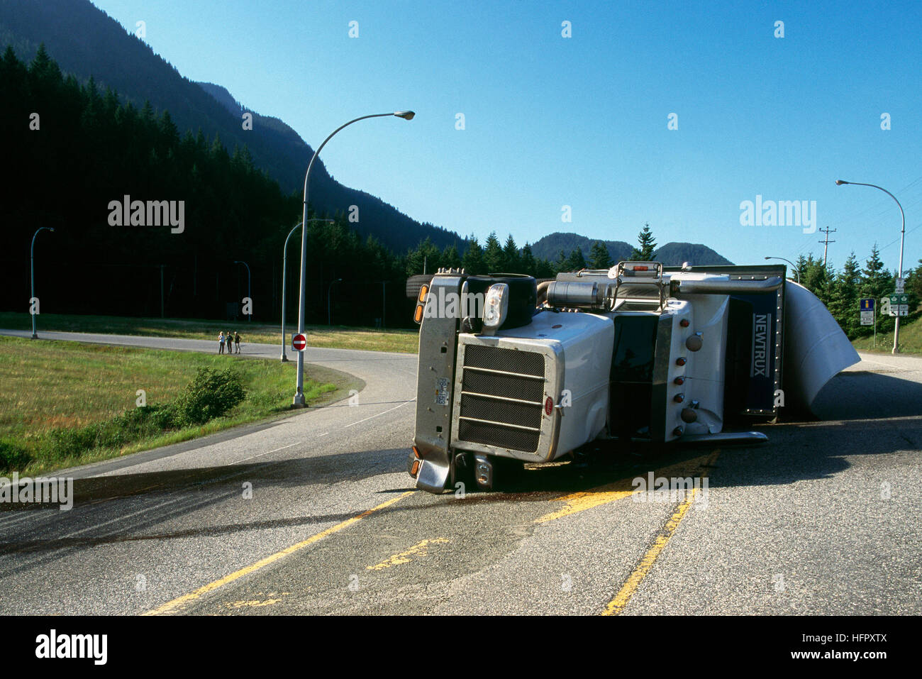 Highway Accident, Overturned Semi Trailer Truck, BC, British Columbia