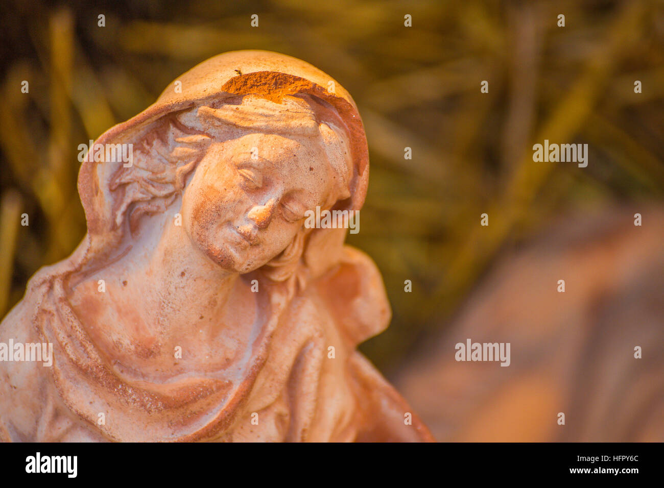Blessed Virgin Mary statue in Nativity scene Stock Photo - Alamy