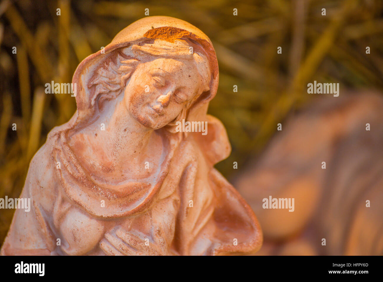 Blessed Virgin Mary statue in Nativity scene Stock Photo - Alamy