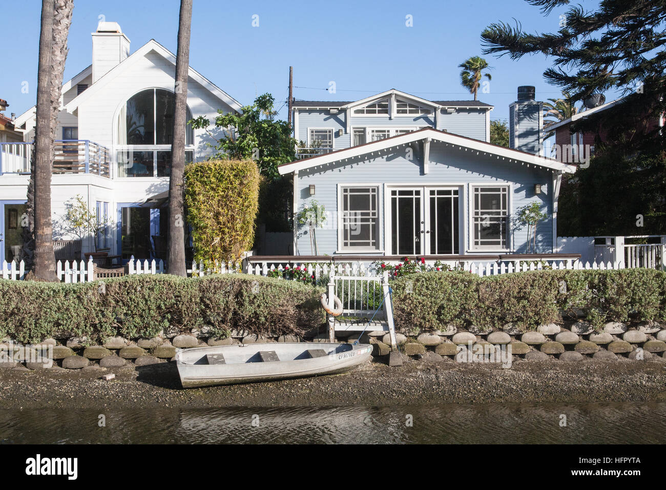 Los Angeles Venice canals Abbot Kinney neighborhoods homes.Canoe