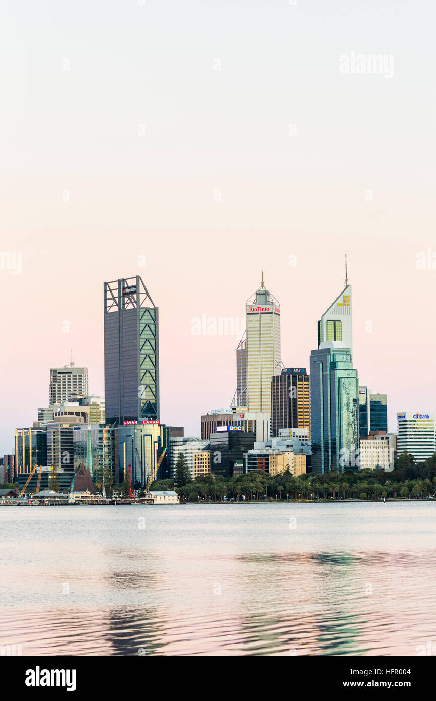 View across the Swan River to the city skyline from the South Perth foreshore, Perth, Western Australia, Australia Stock Photo