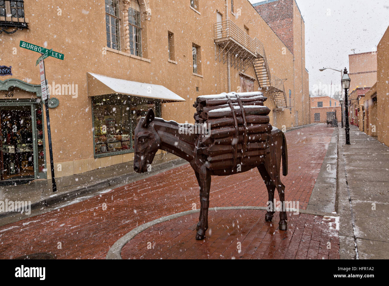 A sculpture of a donkey marks the entry to Burro Alley once known for