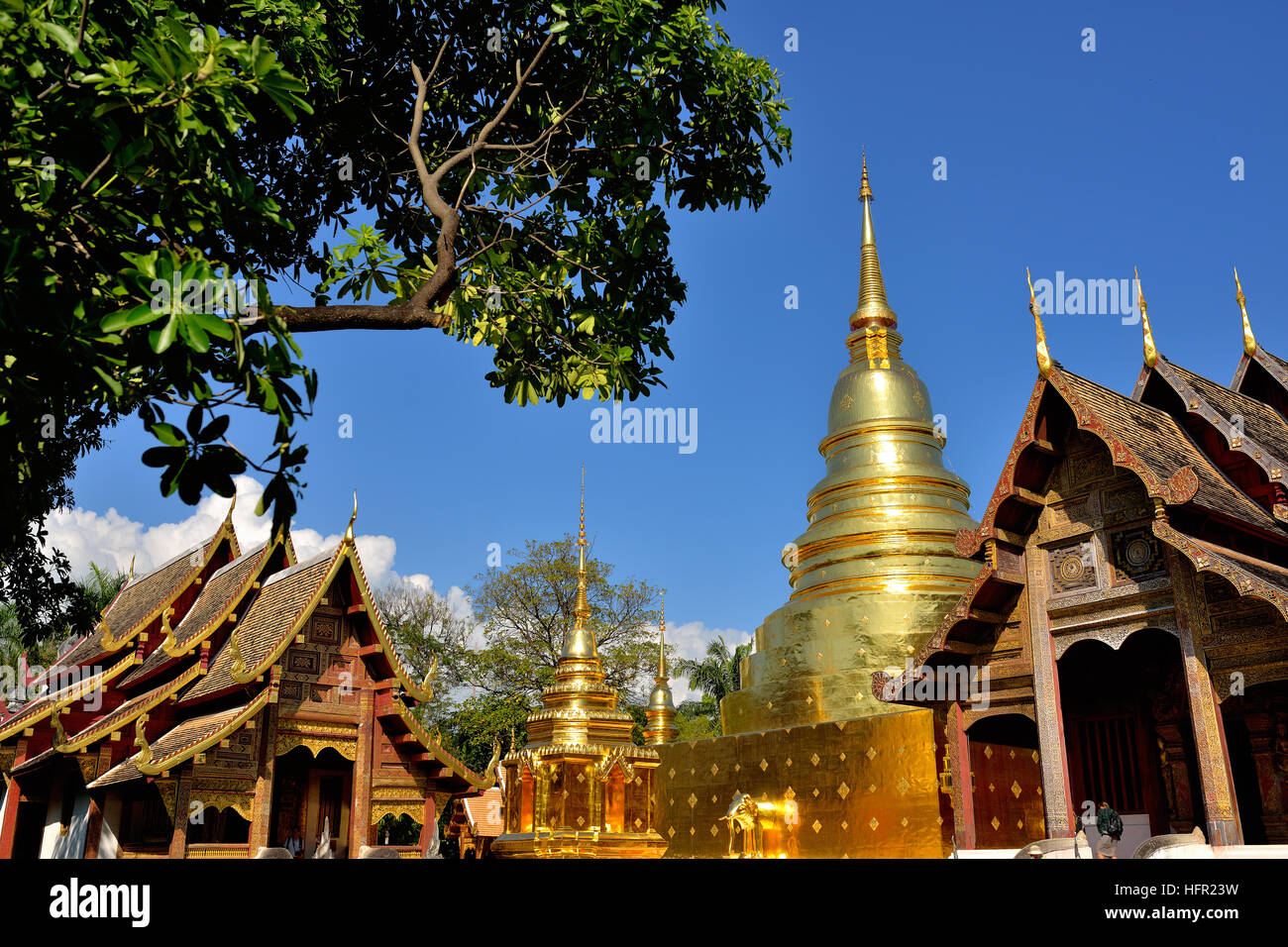 Golden Pagoda of Wat Phra Singh in Chiang Mai Stock Photo