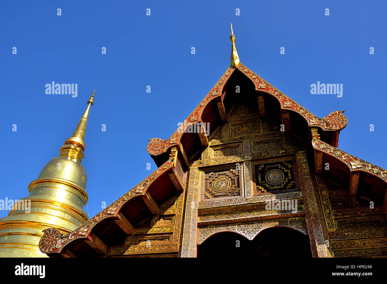 Golden Pagoda of Wat Phra Singh in Chiang Mai Stock Photo