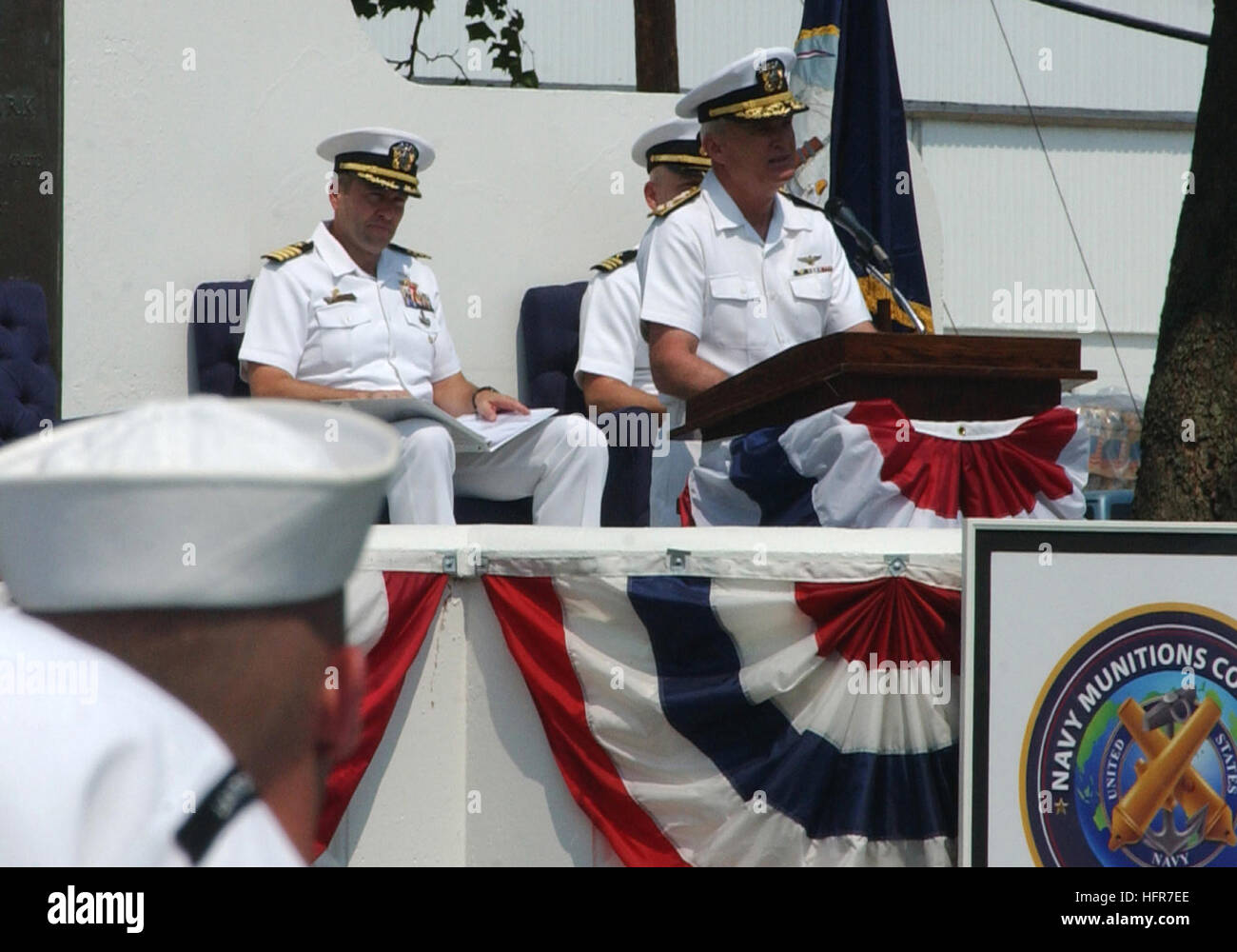 060608-N-3218H-081 Yorktown, Va. (June 8, 2006) - Commander, U.S. Fleet Forces Command, Adm. John B. Nathman, gives a speech to the guests at the establishment ceremony for the Naval Munitions Command at Yorktown. The Naval Munitions Command will align all current ashore ordnance support operations in the United States and Asia into one worldwide unit to consolidate resource requirements, standardize policies and streamline procedures for a more responsive, flexible and efficient fleet ordnance support structure. U.S. Navy photo by Photographer's Mate Airman Christopher Hall (RELEASED) US Navy Stock Photo