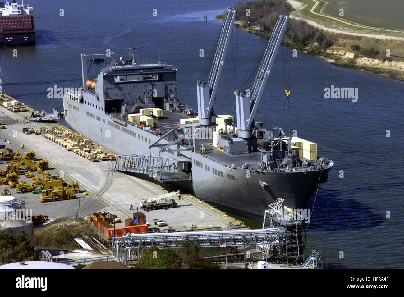 A aerial starboard view of the rollon rolloff ship, TAKR 302 USNS