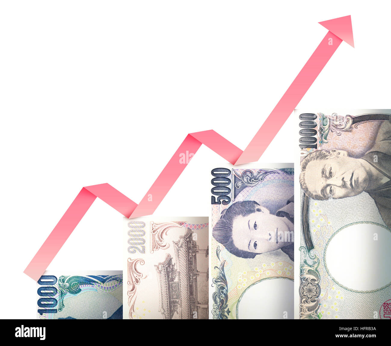 Paper Money Graph Paper money bills growing in size and value looking like a financial ...