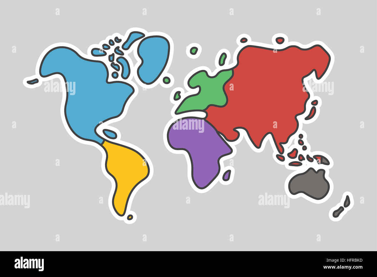 Doodle style world map . Look like children craft painting . Stock Photo