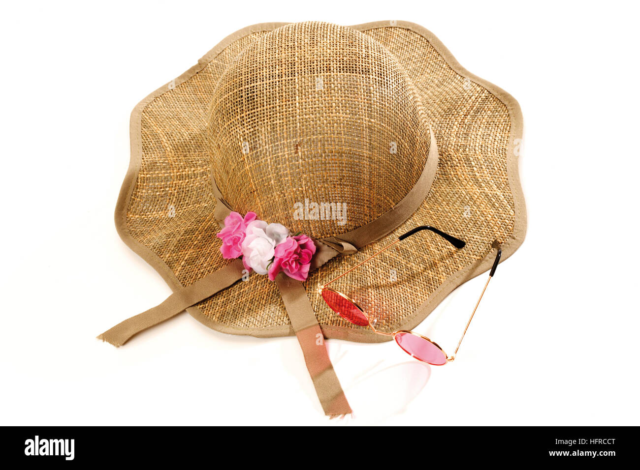 Straw hat, flower decoration Stock Photo Alamy