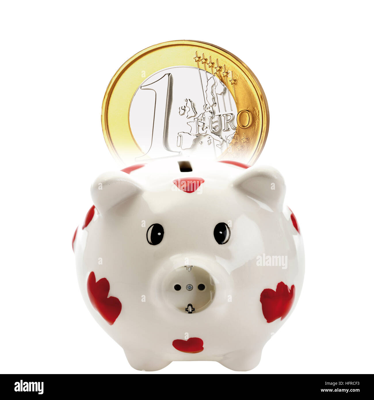 Piggy bank socket snout a 1 euro coin hi-res stock photography and ...