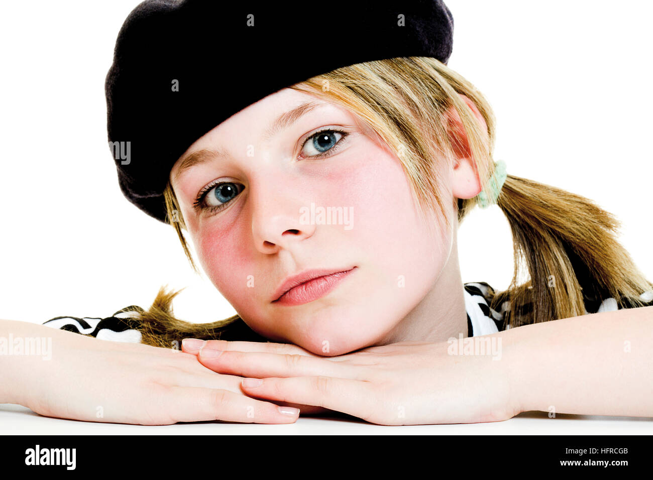 Teenage girl wearing beret Stock Photo Alamy