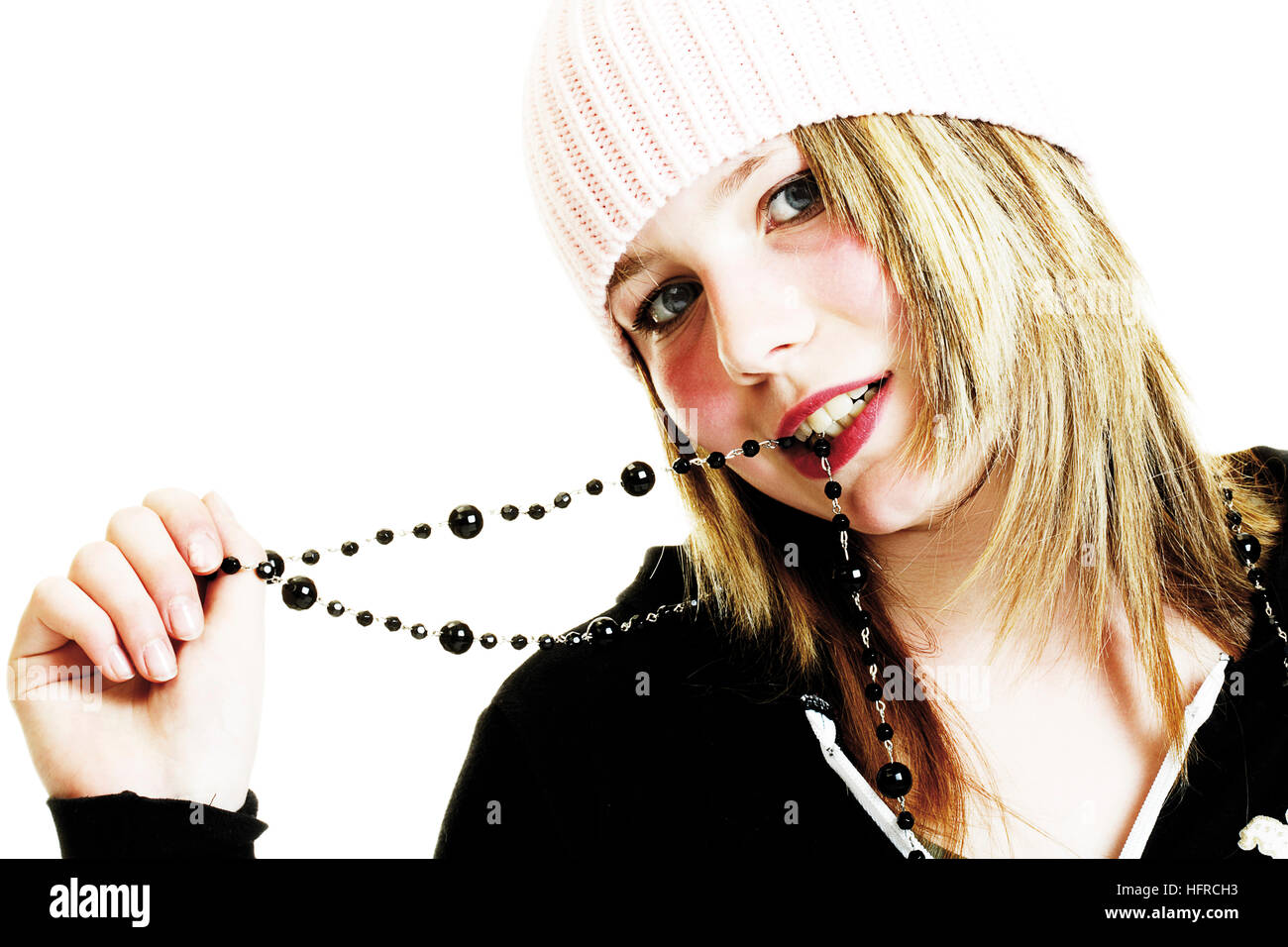 Girl wearing knit hat Stock Photo Alamy