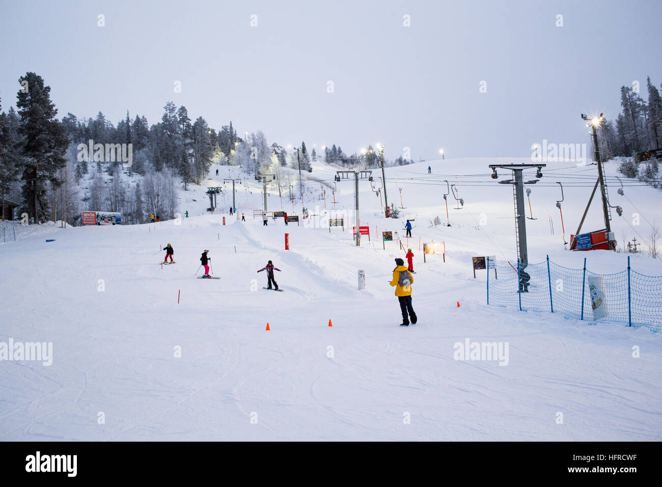 Ski lesson in Salla Stock Photo