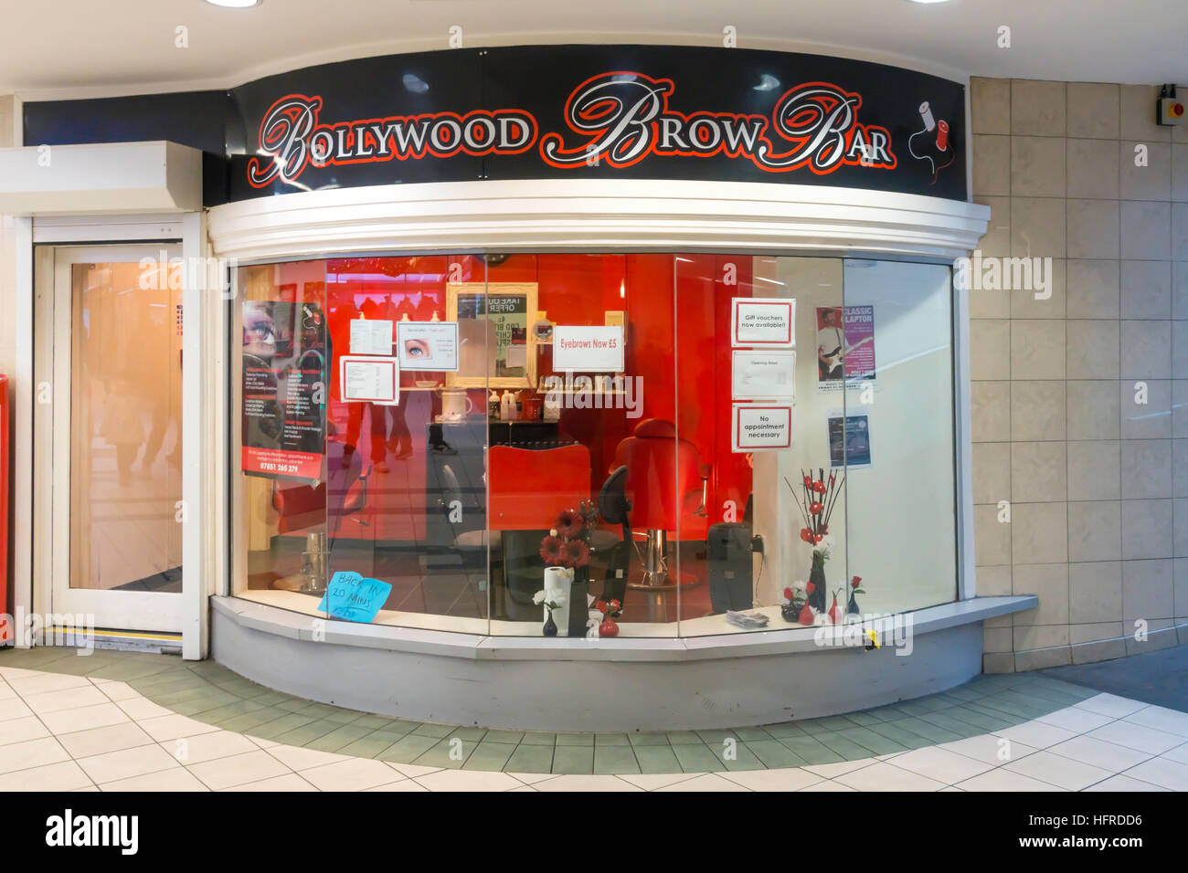 A beauty shop called Bollywood Brow Bar, specialising in beautifying eyeybrows. Stock Photo