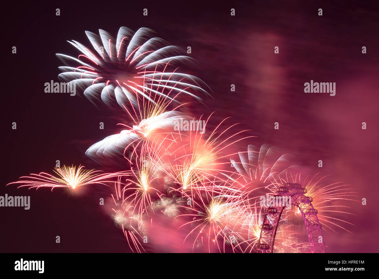 Lumos London Eye South Bank Fireworks Display NYE 2016 New Year in London Stock Photo