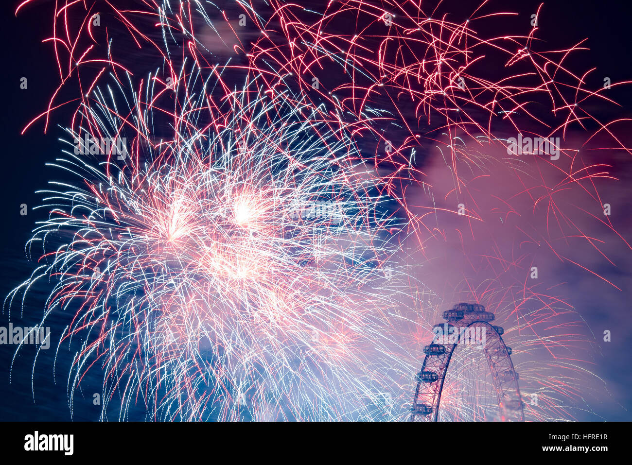 Illuminati London Eye South Bank Fireworks Display NYE 2016 New Year in London Stock Photo