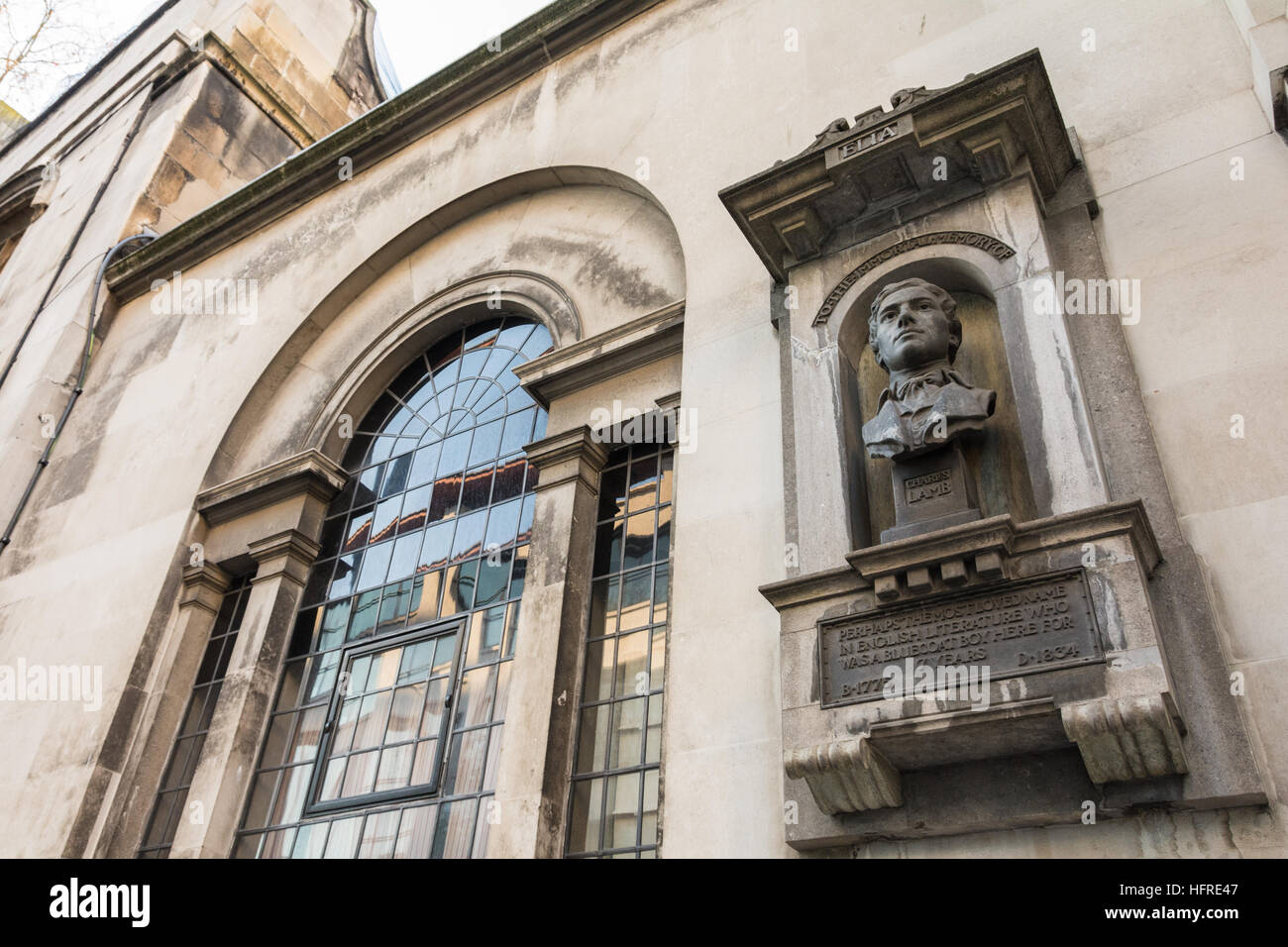 Monument to the English essayist Charles Lamb, Watch House, Giltspur Street, London, UK. Stock Photo