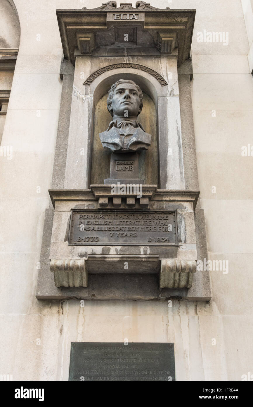 Monument to the English essayist Charles Lamb, Watch House, Giltspur Street, London, UK. Stock Photo