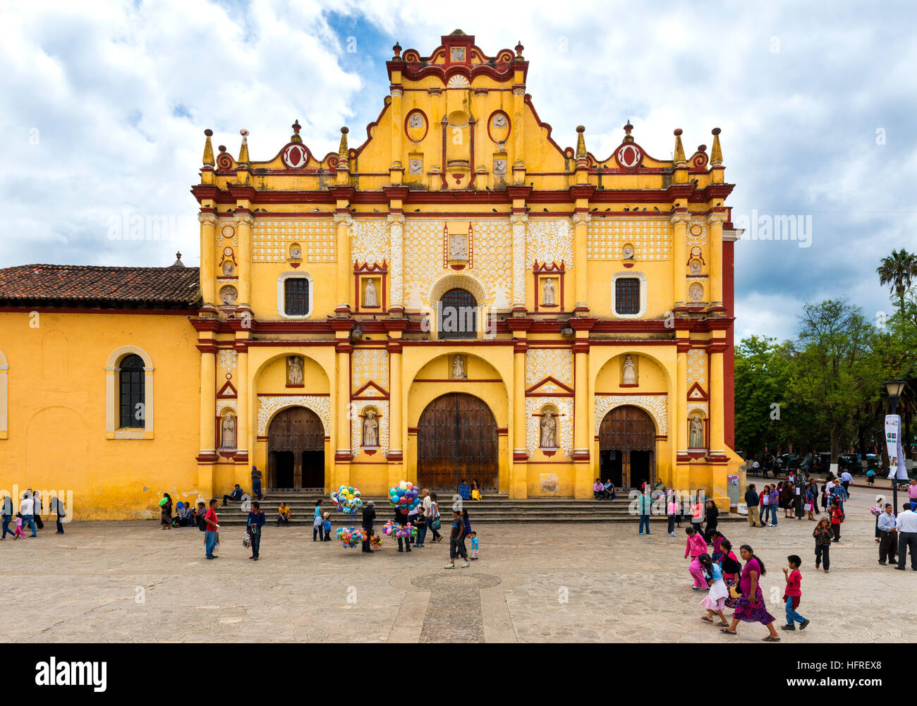 San Cristóbal de Las Casas, Mexico - May 10, 2014: View of the main square and Cathedral in the city of San Cristóbal de Las Casas Stock Photo