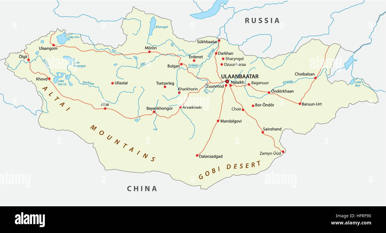 Map Of Mongolia And Russia Cities And Towns Map   Mongolia Road Map HFRF90 