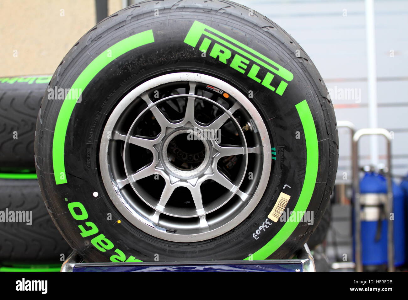 Pirelli green rain tires for Formula One races Stock Photo - Alamy