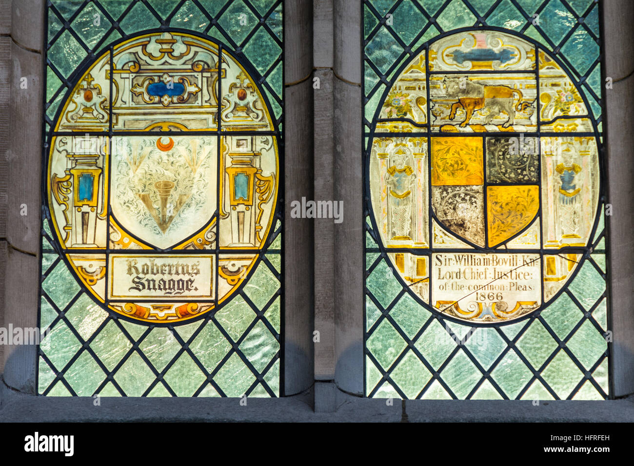 Stained glass window at Middle Temple Hall, Inns of Court, London, UK, Stock Photo