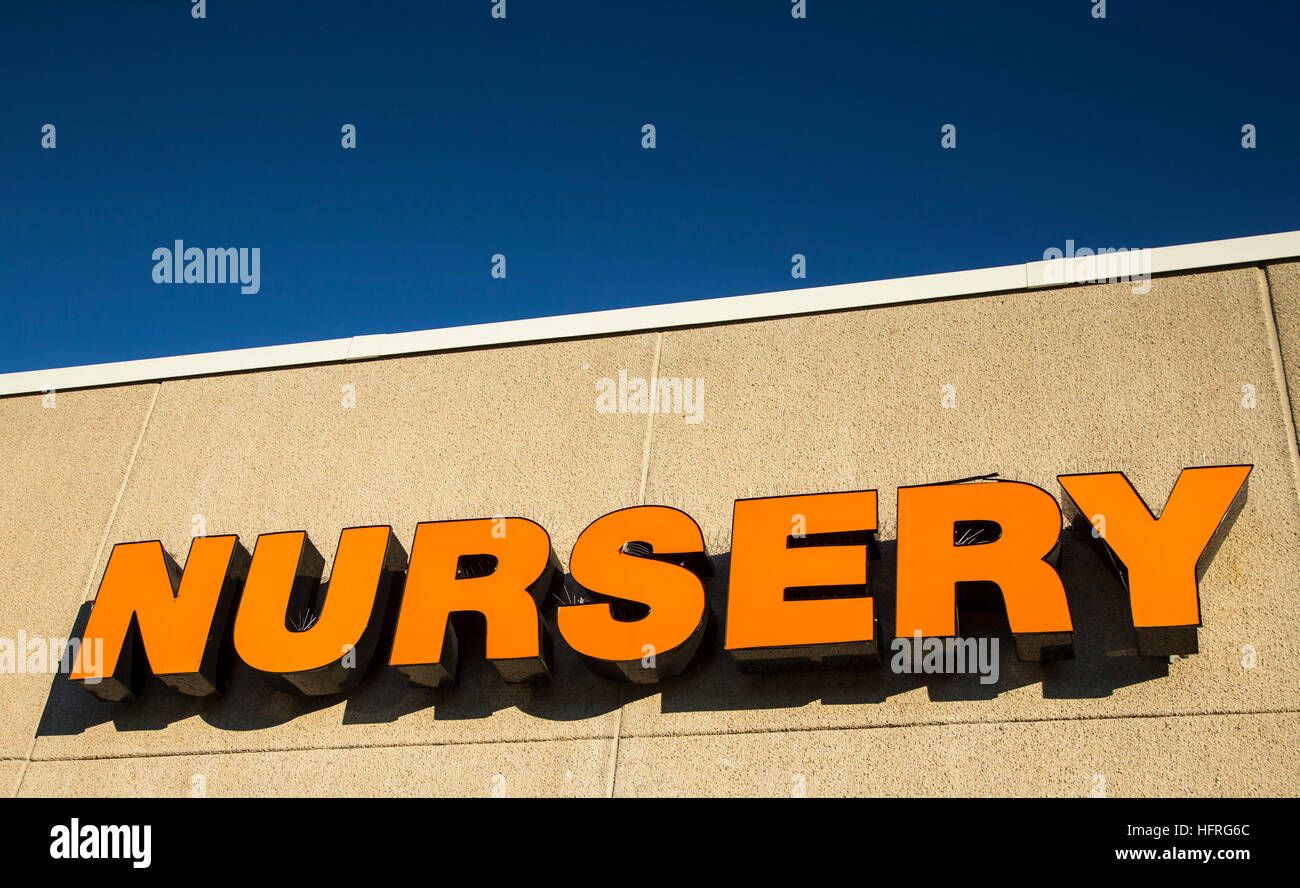 A nursery sign at a Home Depot Stock Photo