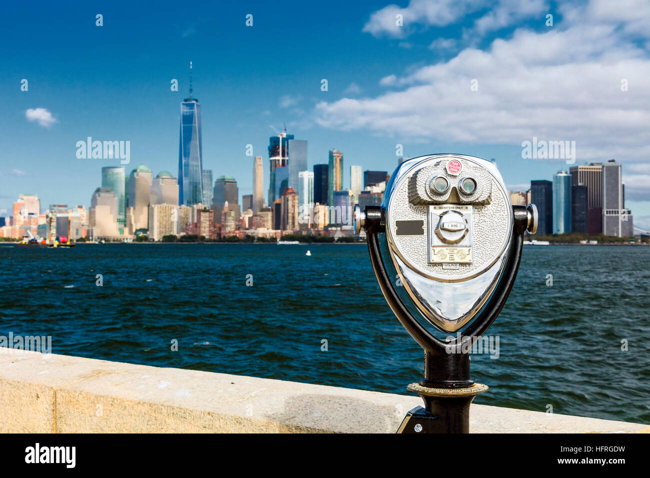 The New York City skyline at afternoon with the Binocular and the Freedom tower Stock Photo