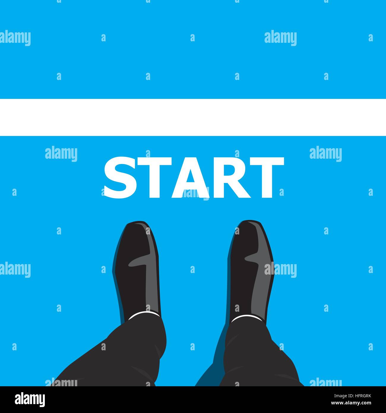 Businessman in black shoes standing at the start line to start or begin his life and business Stock Vector