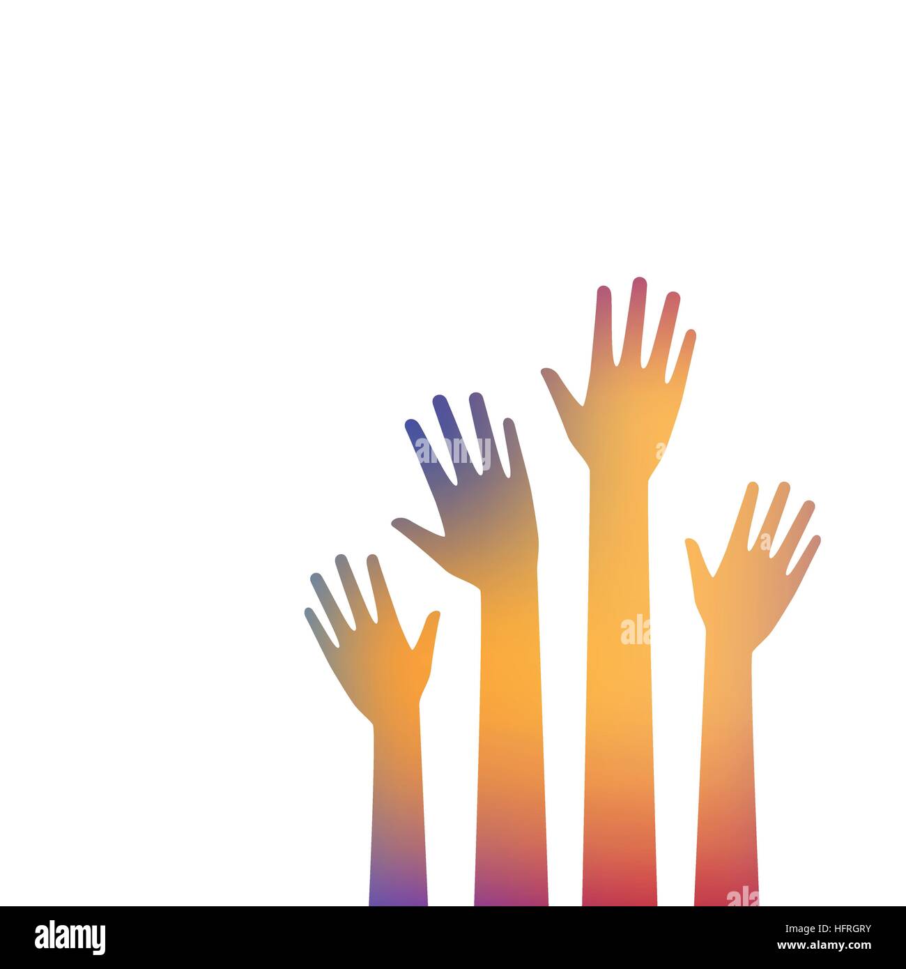 Colorful hands up on white background. Vote and election background.  Volunteer background graphic design Stock Vector Image & Art - Alamy