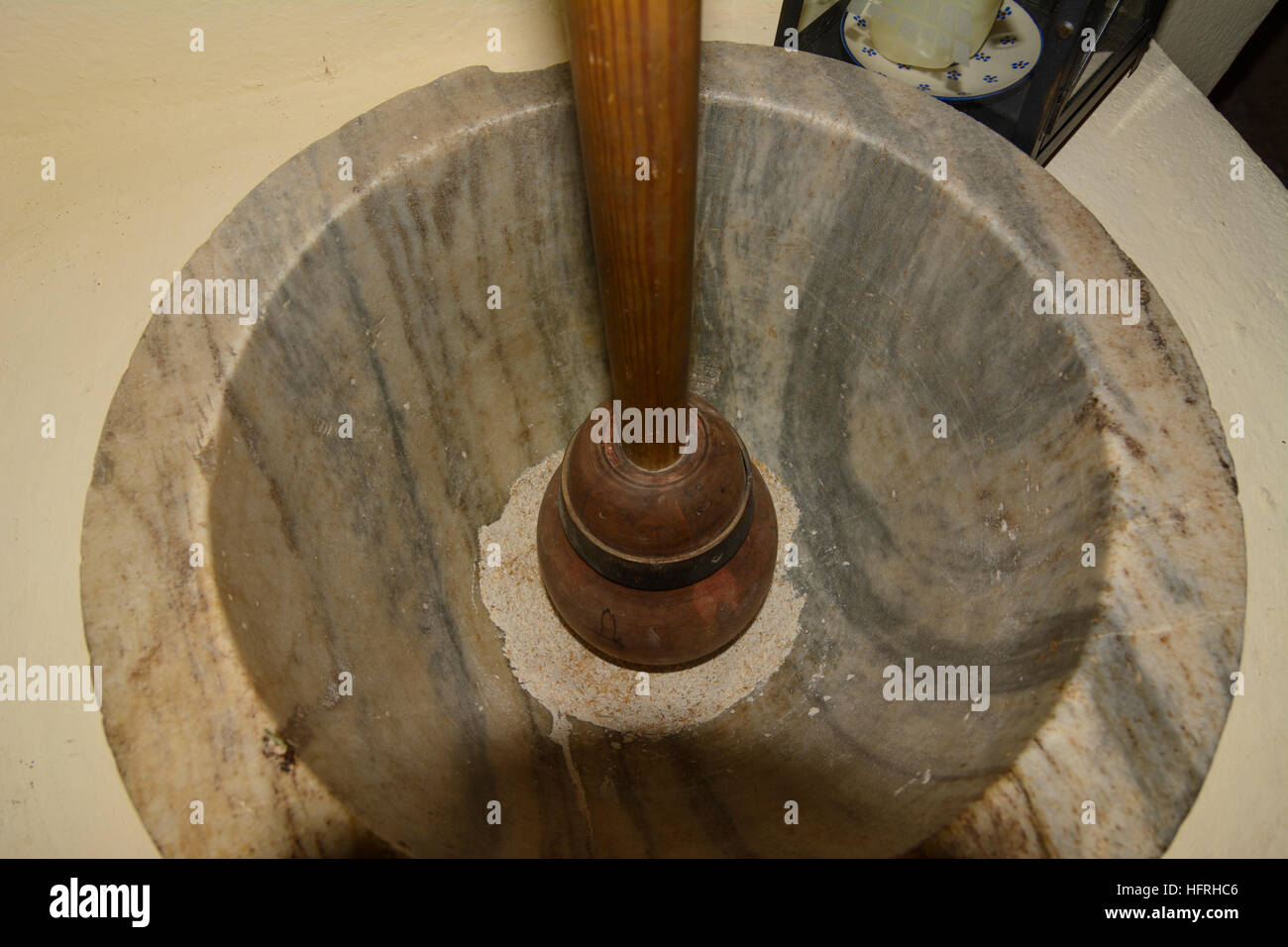 mortar to grind malt for beer production, Sachsen, Saxony, Germany Stock Photo