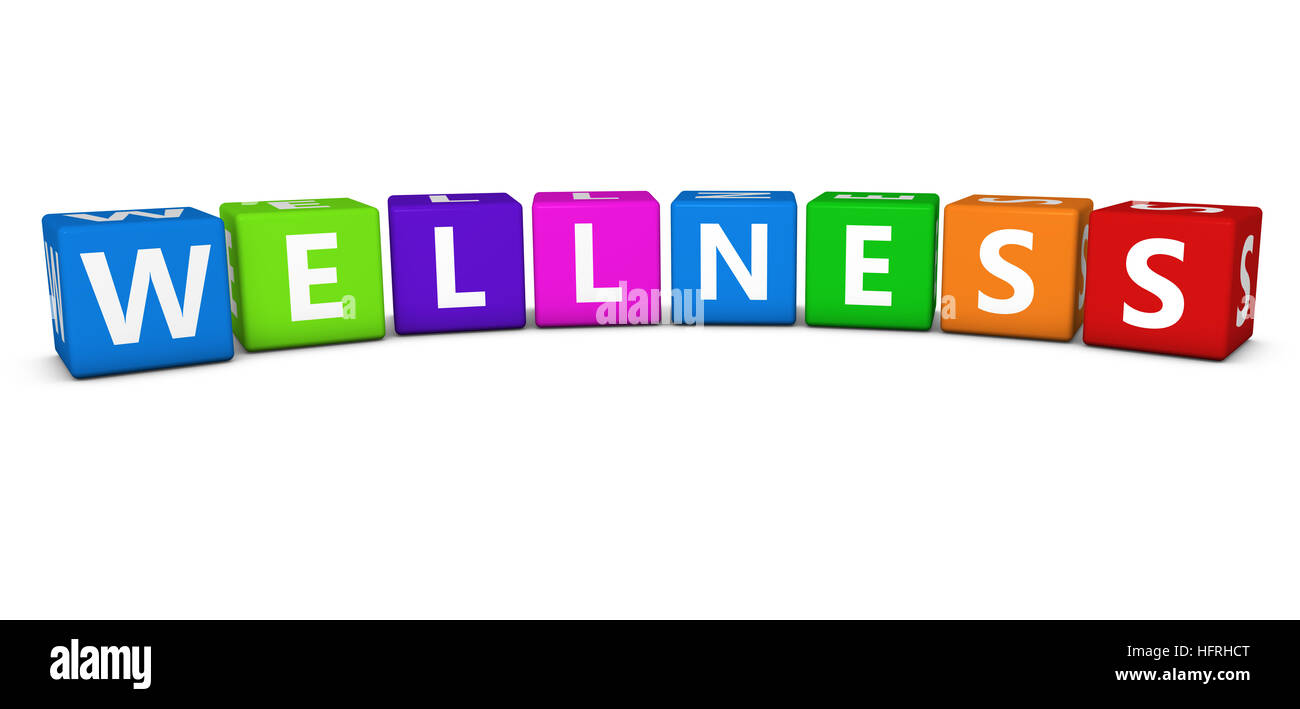 Wellness sign and word on colorful cubes. Stock Photo