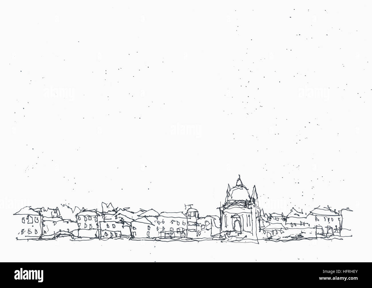 Hand sketch of the north bank of Giudecca, Venice Stock Photo