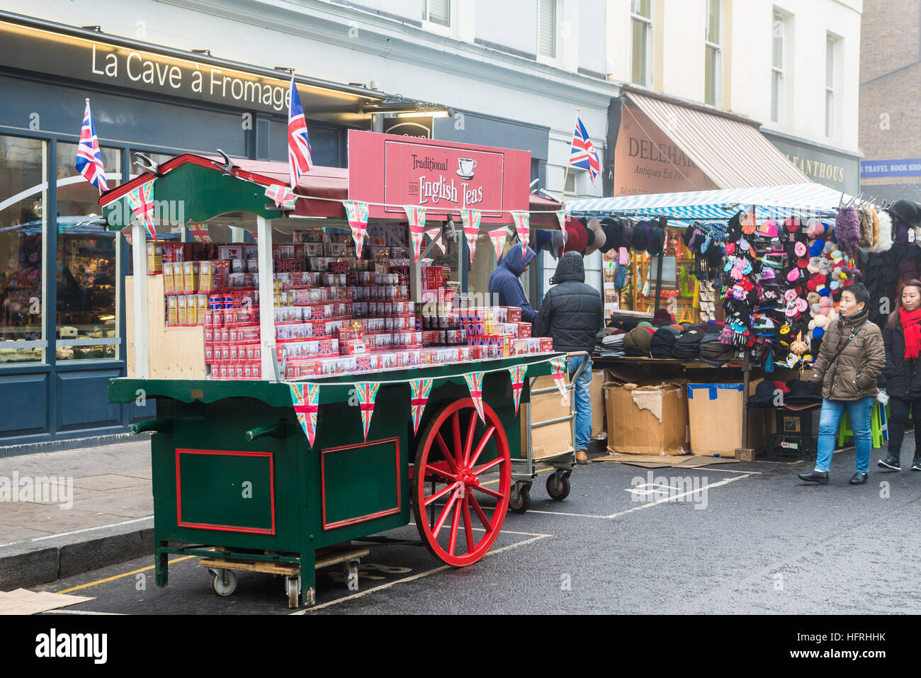 Street market stalls in Portobello Road, London, England. December 2016