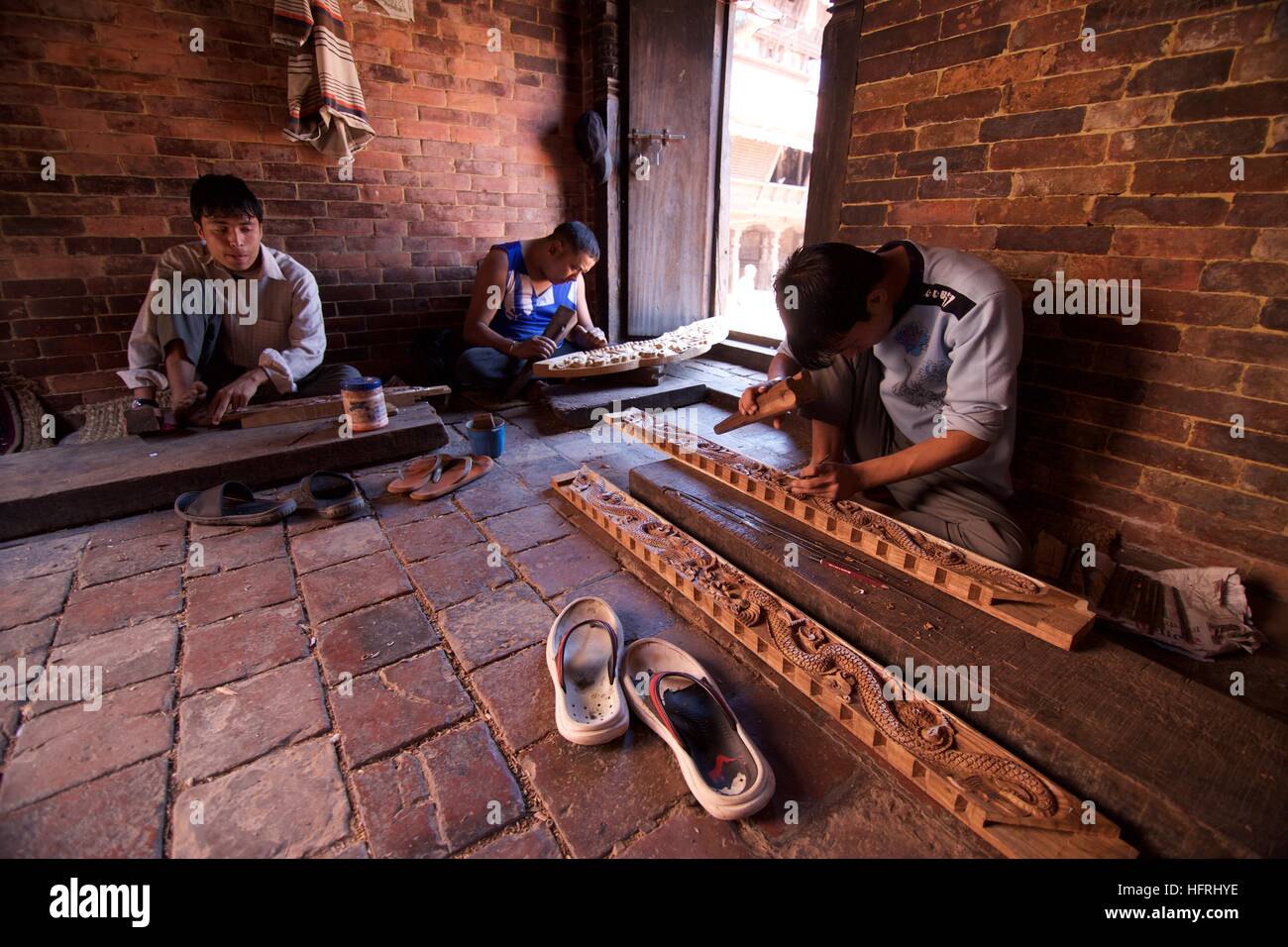 Nepal Kathmandu Asia handcraft wood working carving handmade timber Stock Photo Alamy