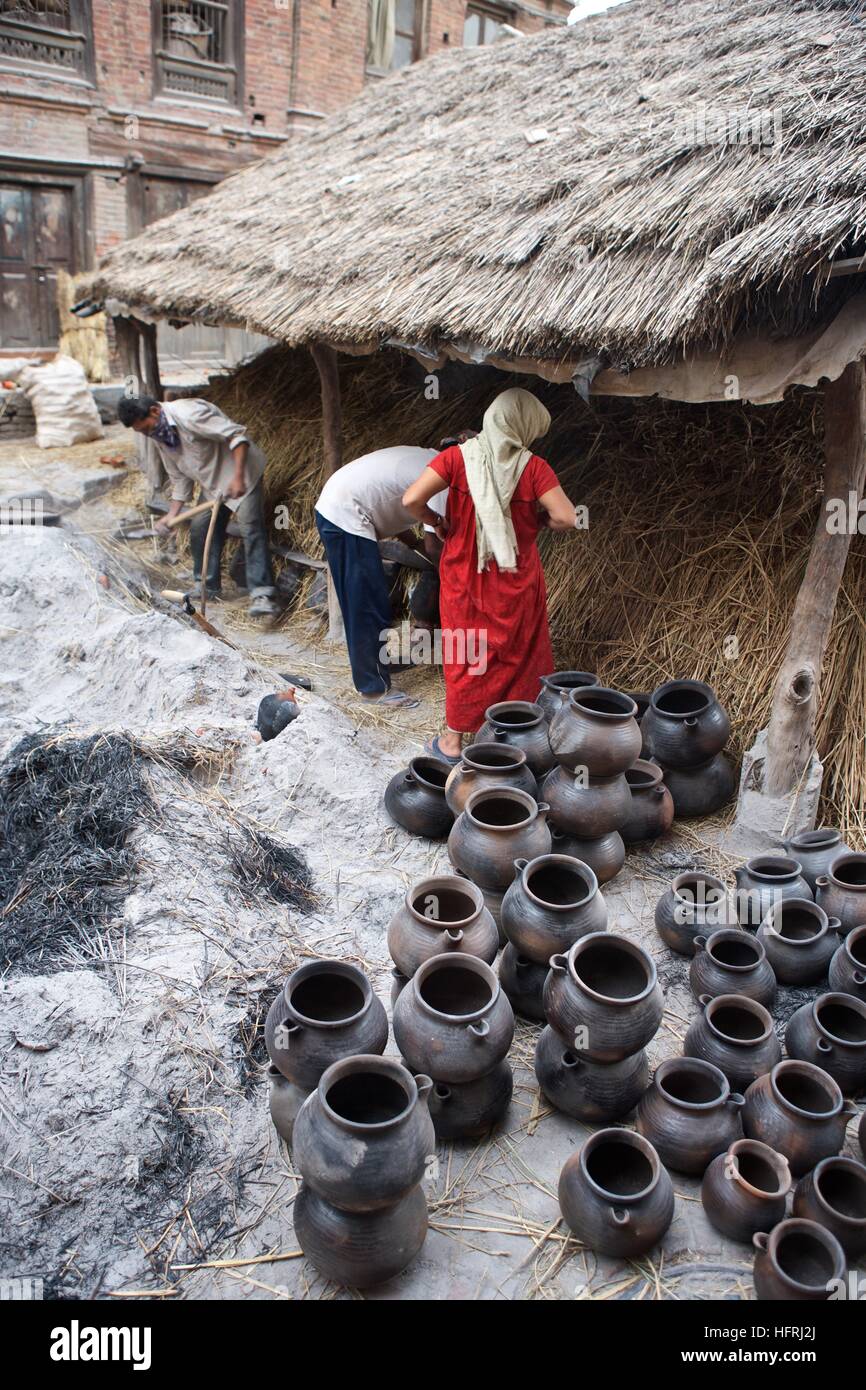 Nepal Kathmandu Asia pottery vases outdoor kiln baking vertical