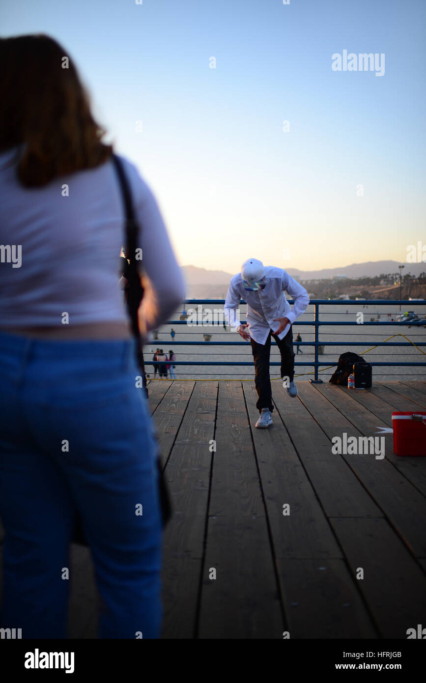 Street Popping Dancer Performing In Santa Monica Pier California