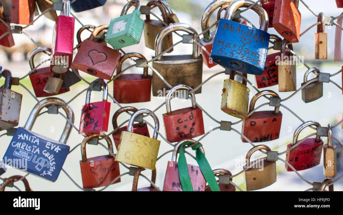 Love-locks in padlocks Stock Photo