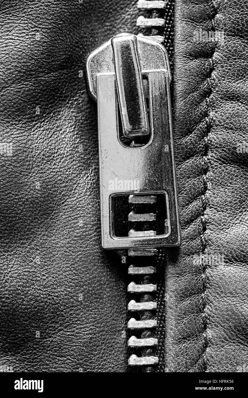 Metal Zipper on Leather Jacket Detail Close Up Stock Photo Alamy