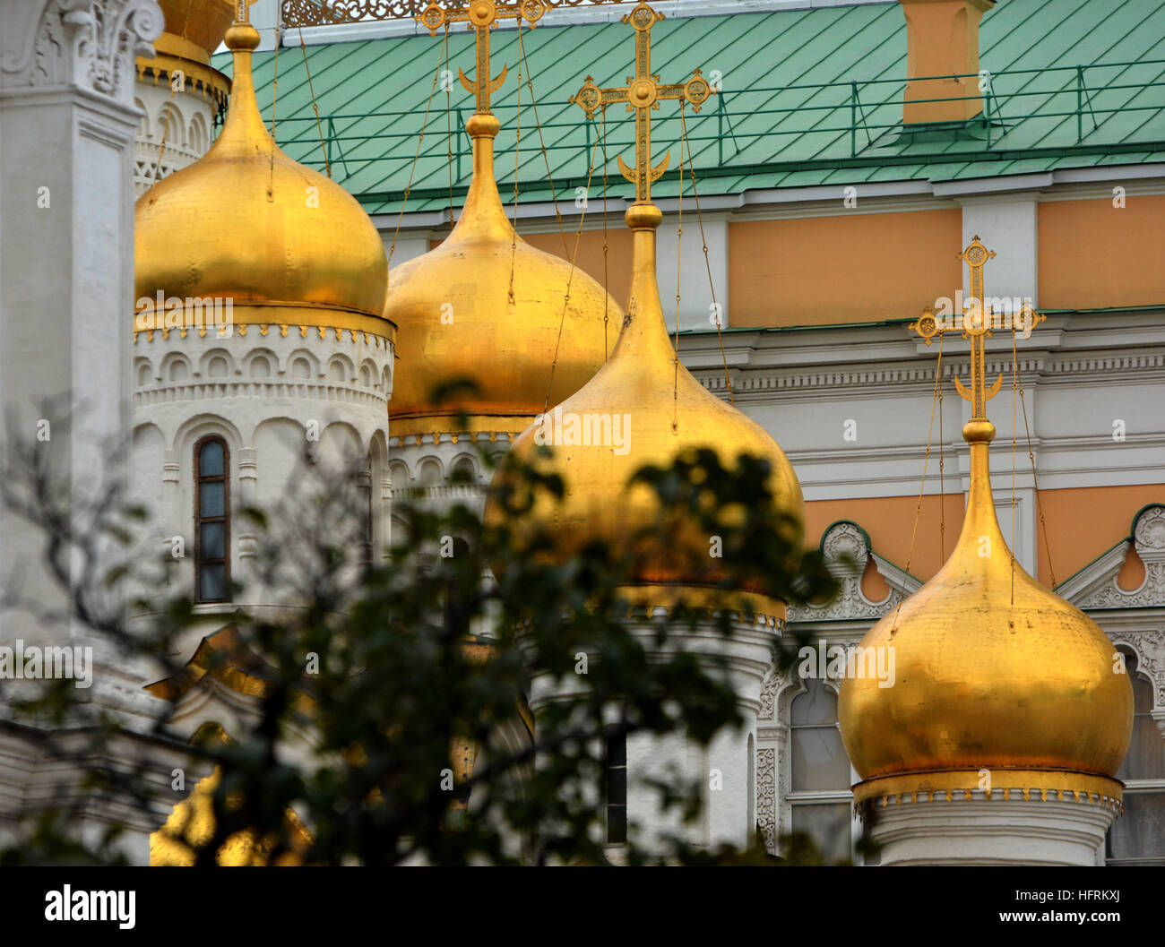 The Cathedral of the Annunciation, the Kremlin, Moscow, Russia. famous for it golden domes, which represent flames. Stock Photo