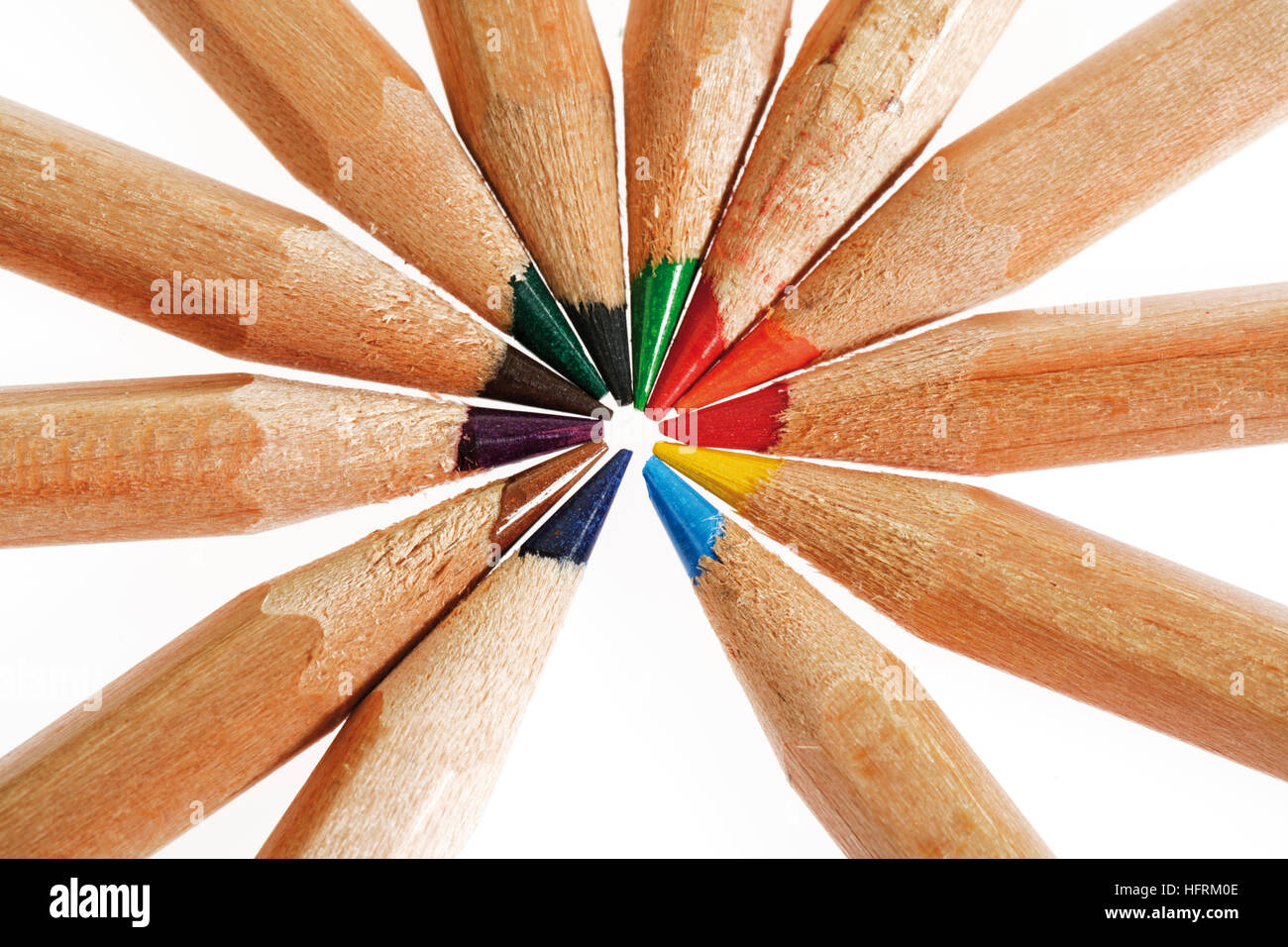 Pencil crayons (colouring pencils) arranged to form a circle Stock Photo Alamy